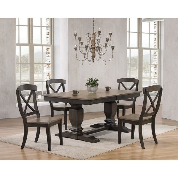 Farmhouse Dining Set Antique Grey Finish X-Back Silhouette Trestle Base