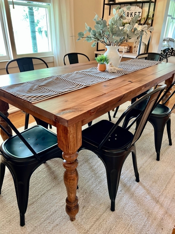 Farmhouse Dining Set: Distressed Wood Table & Cross-Back Chairs
