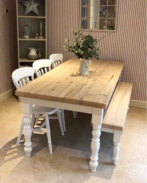 Farmhouse Dining Set with Spindle Back Chairs & Bench