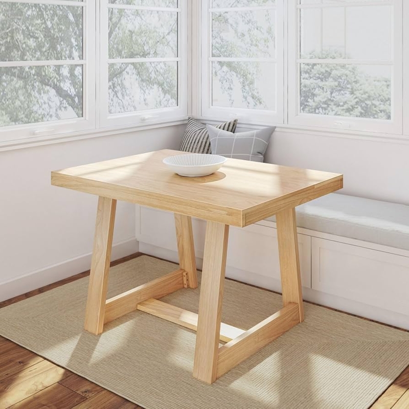 Farmhouse Dining Table Blonde Wood Block Legs Rustic Wirebrush