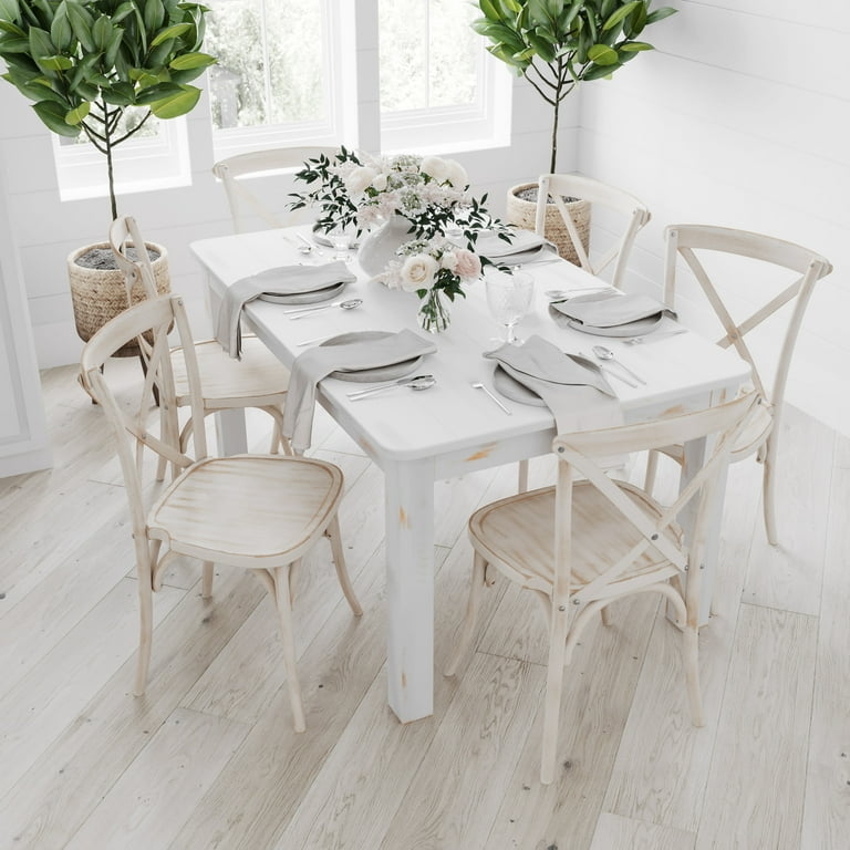 Farmhouse Dining Table Chunky Block Legs Antique White Two Tone