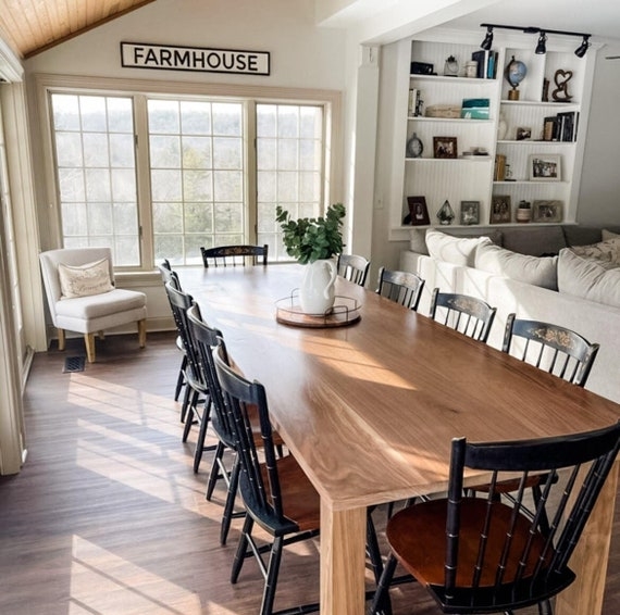 Farmhouse Dining Table Walnut Thick Square Legs Rustic Chunky Wood