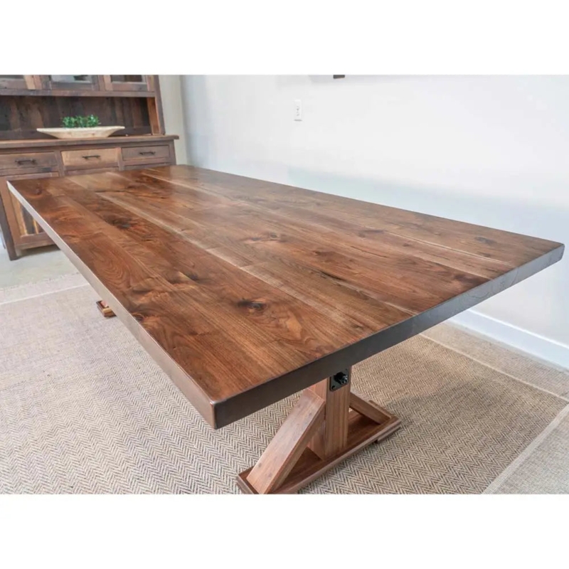Farmhouse Dining Table White Trestle Base X-Frame Wood Top Rustic