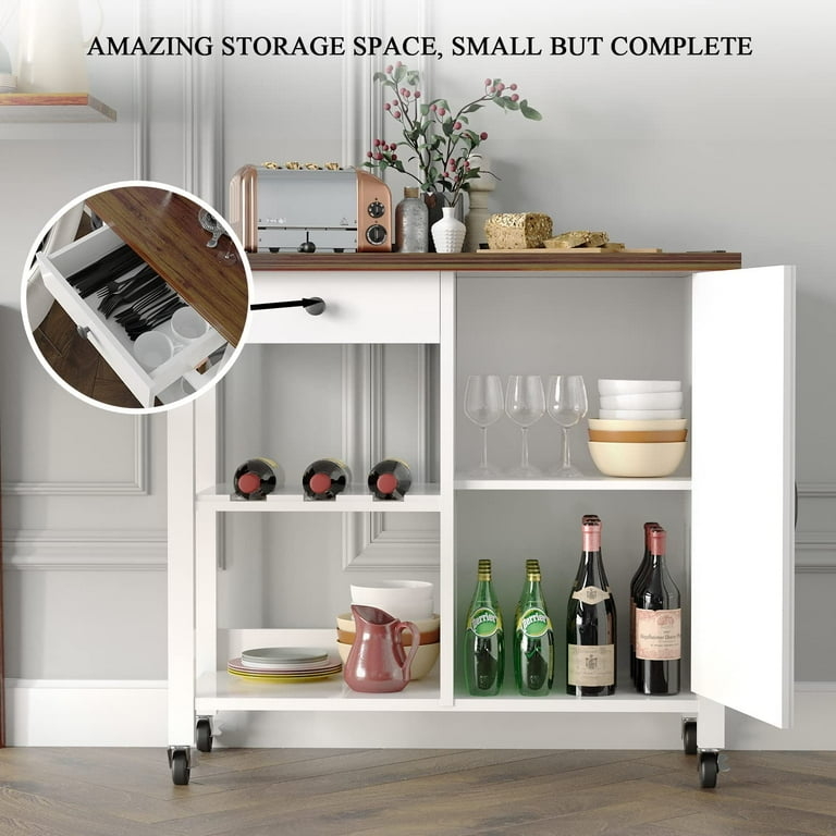 Farmhouse Kitchen Cart with Double Doors and Side Storage Racks
