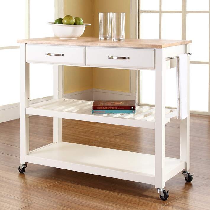 Farmhouse Kitchen Serving Cart with Cup Pulls and Slatted Shelves