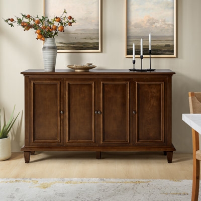 Farmhouse Oak Sideboard with Mullioned Glass Doors and Wine Storage