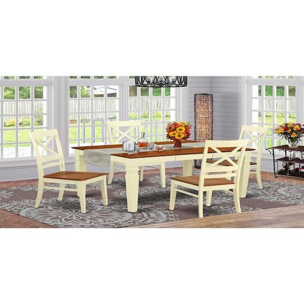 Farmhouse Pedestal Dining Table Buttermilk and Cherry Lattice Back