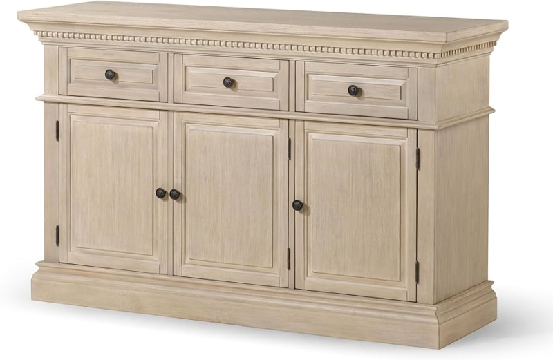 Farmhouse Sideboard in Antiqued White with Wire Mesh Door Panels