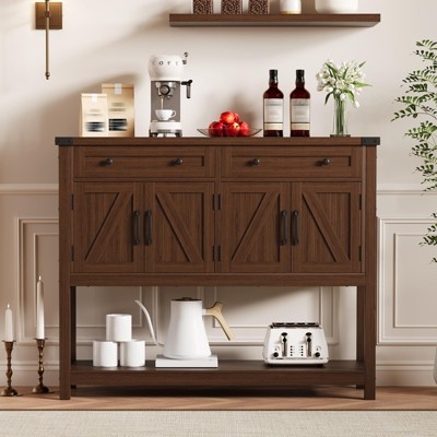 Farmhouse Sideboard with Sliding Barn Doors and Open Shelf
