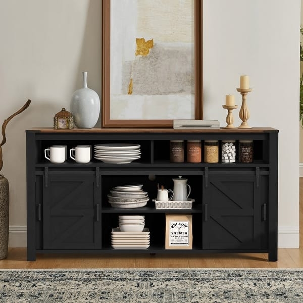 Farmhouse Sideboard with Sliding Barn Doors and X-Brace Detailing