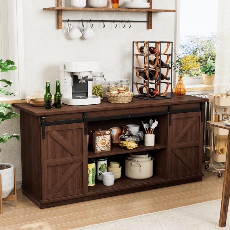 Farmhouse Sideboard with Sliding Barn Doors for Coffee Bar