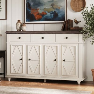 Farmhouse Sideboard with X-Brace Doors and Whitewashed Finish