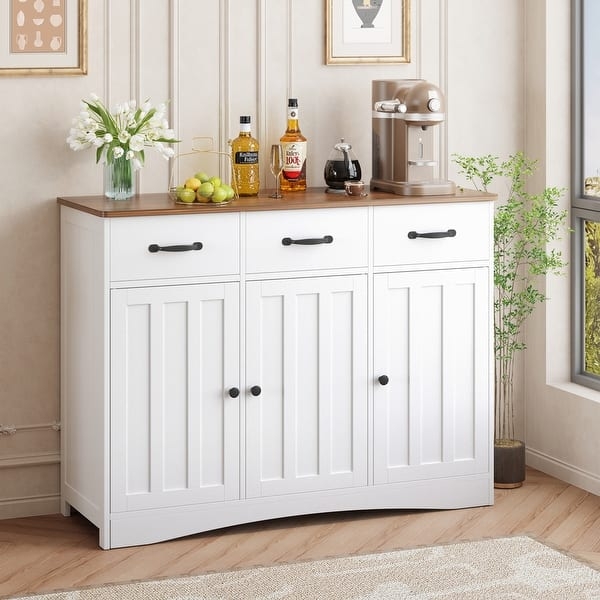 Farmhouse Sideboard X-Brace Doors Two-Tone Finish White