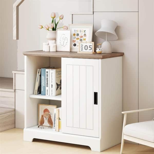 Farmhouse Sliding Barn Door Buffet with Wood Top surface