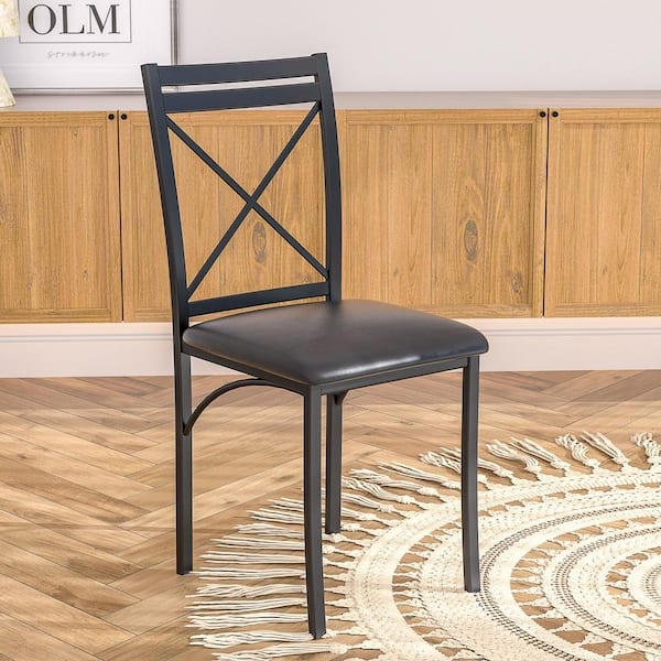 Faux Leather Dining Chairs: Set of 4 with Horizontal Stitching