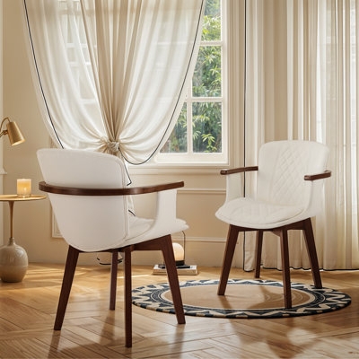 Faux Leather Dining Chairs Tan Upholstery with Integrated Arms