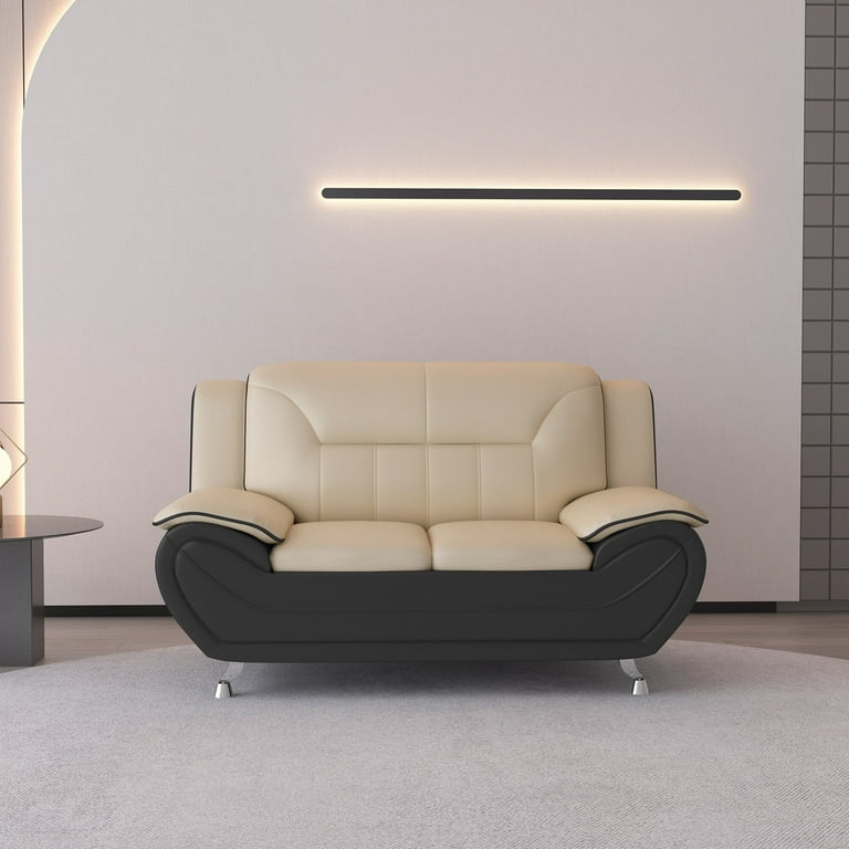Faux Leather Loveseat in Espresso Brown with Tufted Seats