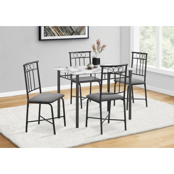 Faux Marble 5-Piece Dining Set with Grey Upholstered Chairs