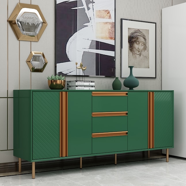 Fluted Dining Room Credenza Gold Tapered Legs Contemporary