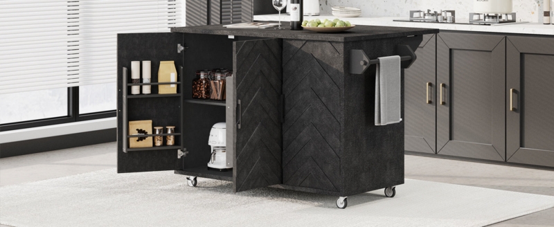 Fluted Texture Kitchen Island Furniture With Gold Hardware