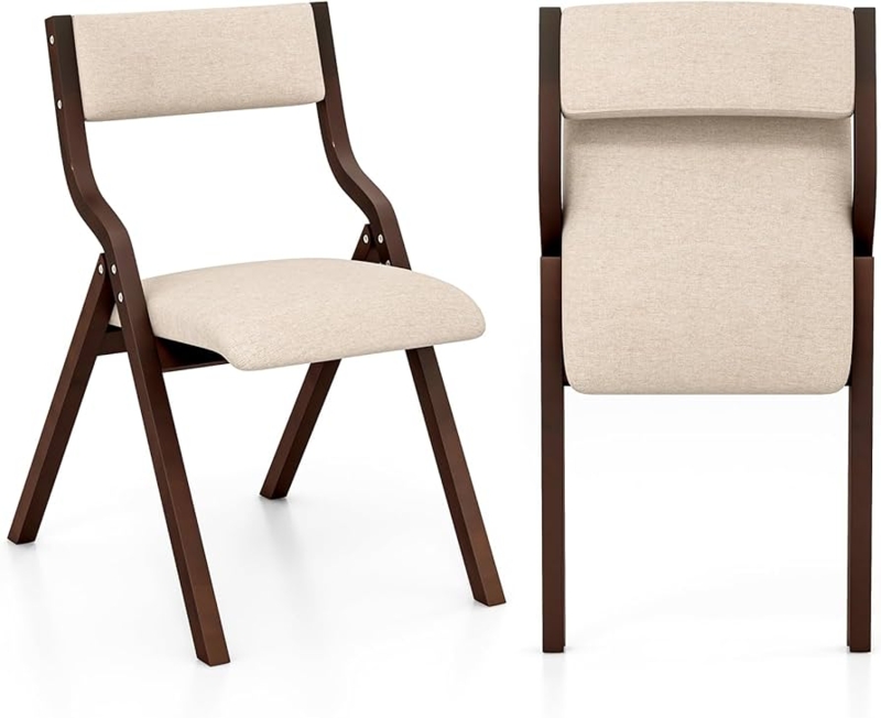 Folding Dining Chair Wood Ladder Back Padded Seat Set
