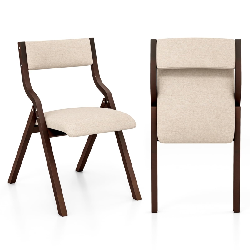 Folding Dining Chair Wood X-Frame Padded Seat Ladder Back