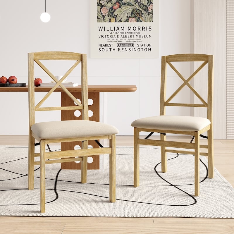 Folding Dining Chairs with Light Wood Frame and Woven Seat