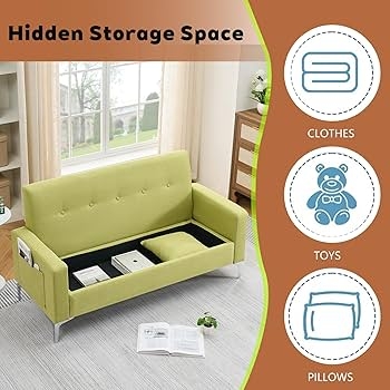 Forest Green Velvet Loveseat with Gold Tapered Legs and Side Pockets