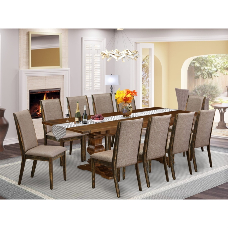 Formal 11-Piece Set with Walnut Double Pedestal and Khaki Chairs