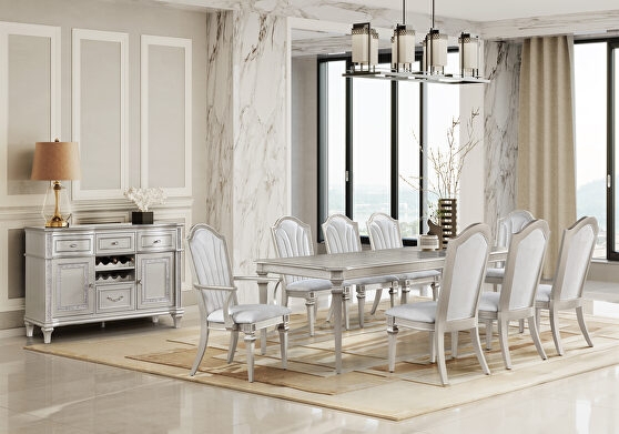 Formal Dining Room Set for Eight Charcoal Trestle Table Chrome Legs