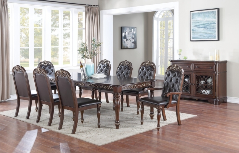 Formal Dining Table Double Pedestal Ornate Scrolled Feet Dark Brown