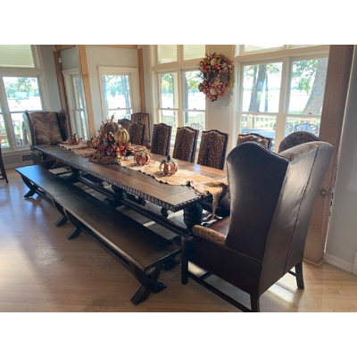 Formal Dining Table with Gold Leaf Accents, Double Pedestal & Rococo Style