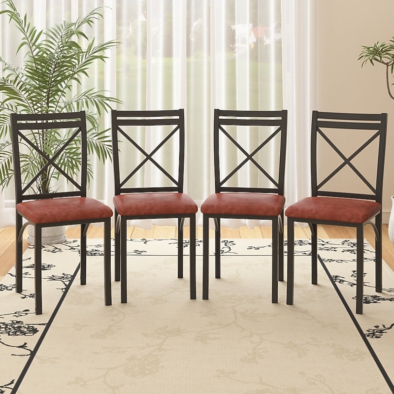 Four Dining Chairs: Ladder Back, Cream Seat & Matte Metal Frame