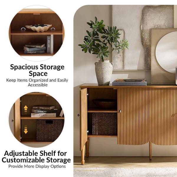 Four-Door Light Oak Sideboard with Vertical Slat Detail