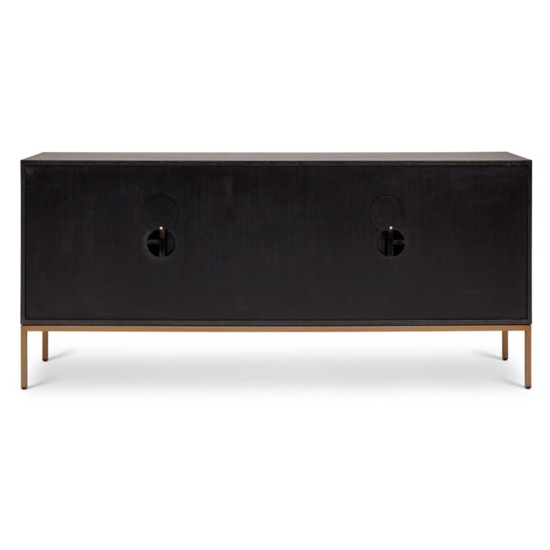 Four-Door Sideboard with Ribbed Fronts and Brass Circles