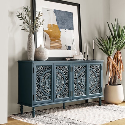Four Door Textured Sideboard with Concentric Circular Pattern