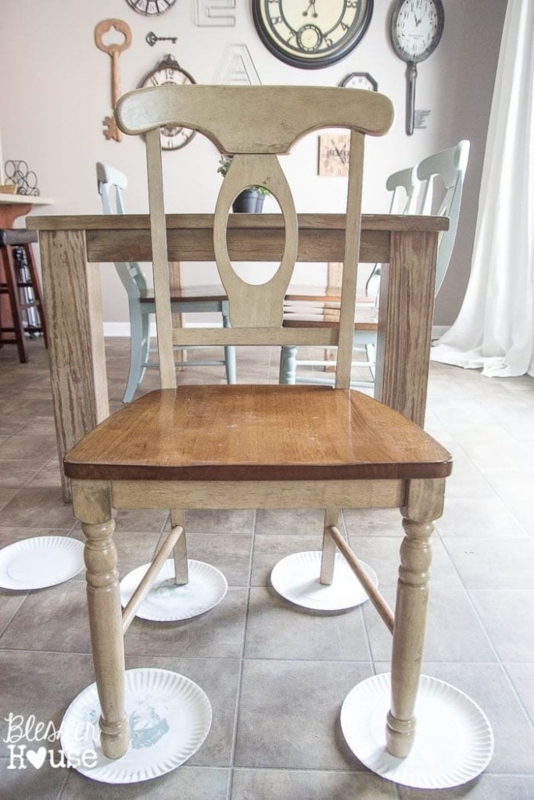 French Country Dining Chair: Duck Egg Blue Carved Details Wood Seat