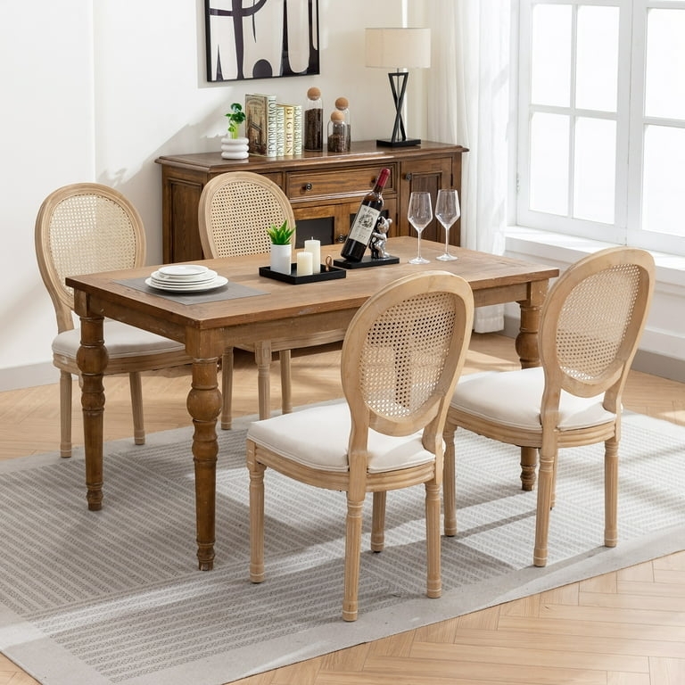 French Country Dining Chairs Set with Oval Rattan Cane Backs