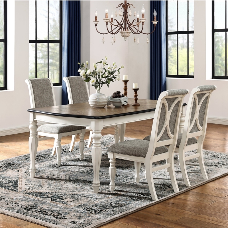 French Country Dining Set: Round Pedestal, Button Tufted Chairs