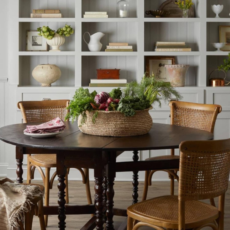 French Country Kitchen: Textured Stone Backsplash and Copper Pots