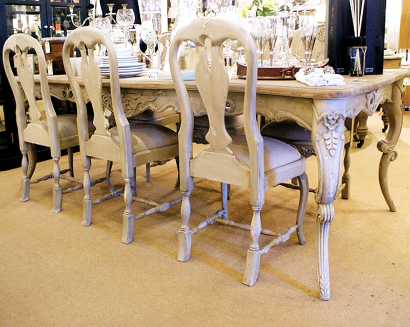 French Country Round Dining Set in Distressed Cream & Dark Wood