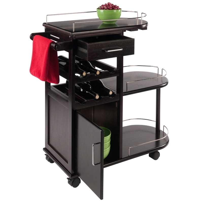 Functional Bar Cart, Three Tier Storage with Built-In Handles