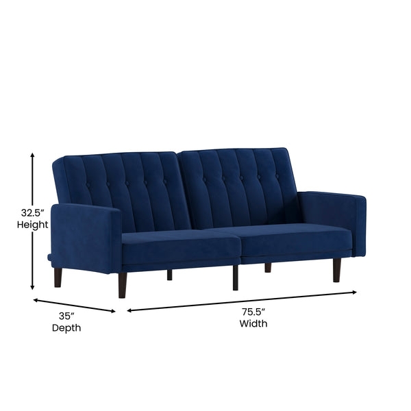 Futon Sofa Split Back Grey Tufted Mid-Century Modern Sleeper