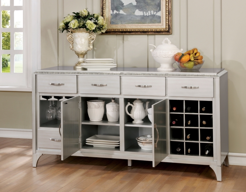 Geometric Fretwork Sideboard with Ring Pulls and Mirrored Fronts