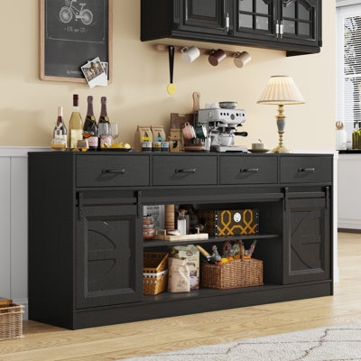 Geometric Pattern Buffet Cabinet Black and White Graphic Print Chic