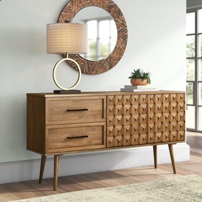 Geometric Wood Buffet Cabinet with 3D Door Fronts and Tapered Legs