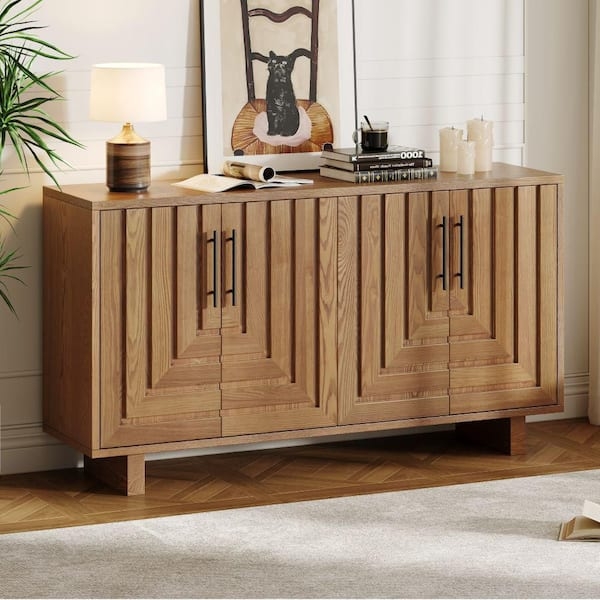 Geometric Wood Panel Sideboard with Metal Base