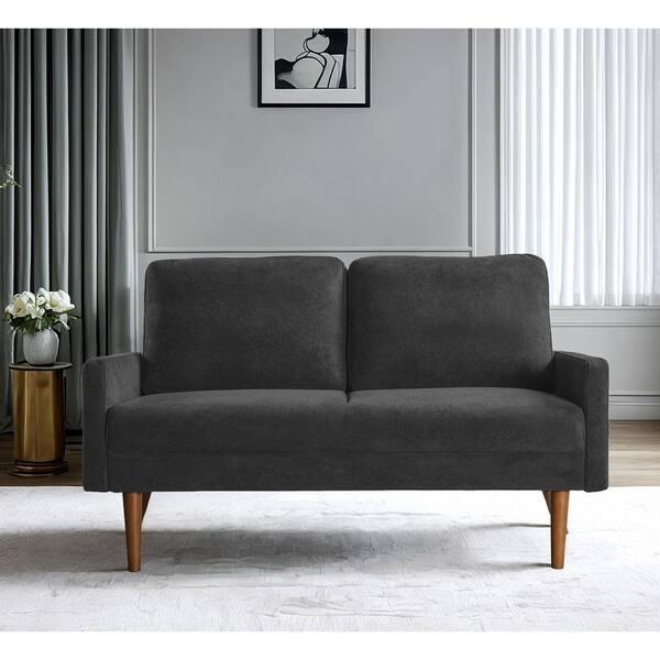 Glam Black Velvet Loveseat with Polished Gold Tapered Legs