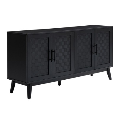 Glam Cream Sideboard with Textured Wave Pattern & Gold Handles