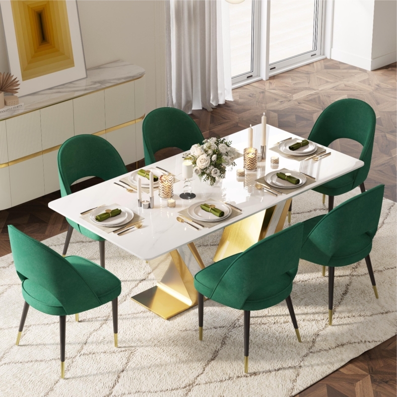 Glam Dining Armchair Velvet Ribbed Surface Gold Tapered Legs